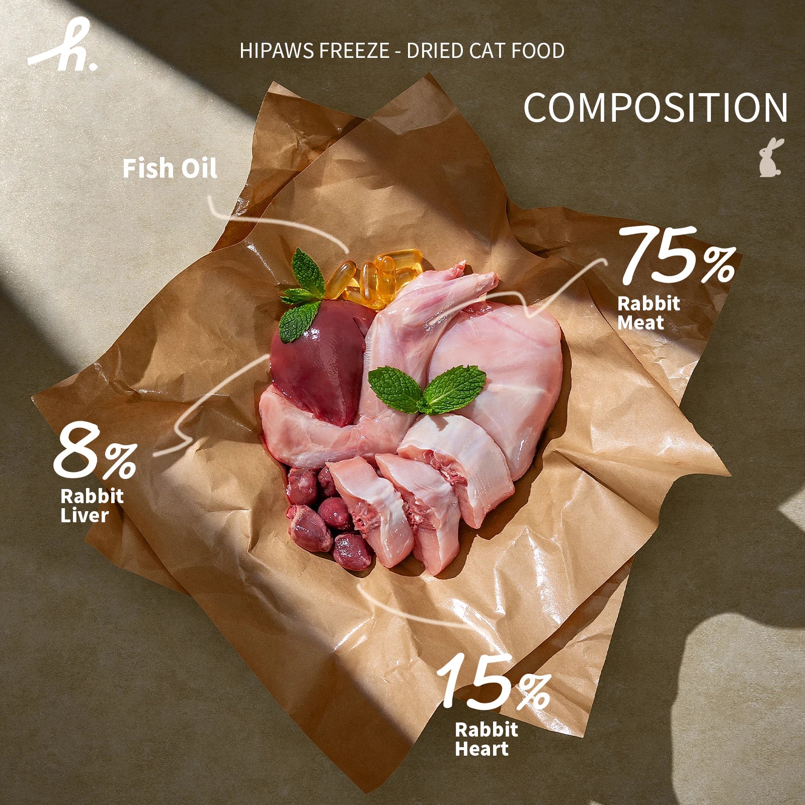 Hipaws Complete Natural Rabbit Recipe Freeze-Dried Cat Food Treats Toppers 280g, Hypoallergenic No Grain Fresh Rabbit; Freeze Dr