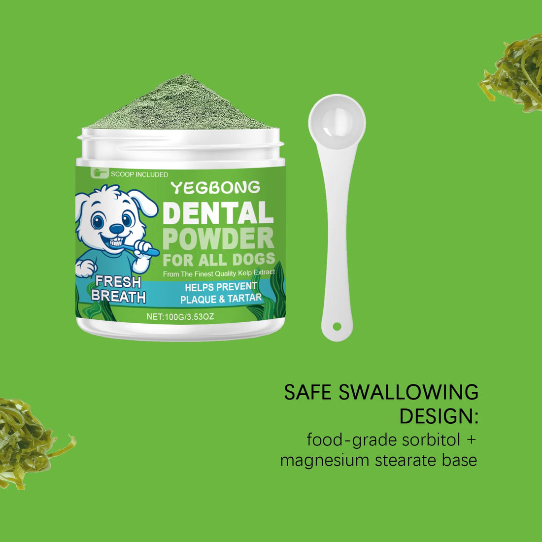 Yegbong 100g Dog Teeth Cleaning Powder | Gentle Tartar Remover, Bad Breath Freshener | Oral Odor Control & Gum Care for Dogs