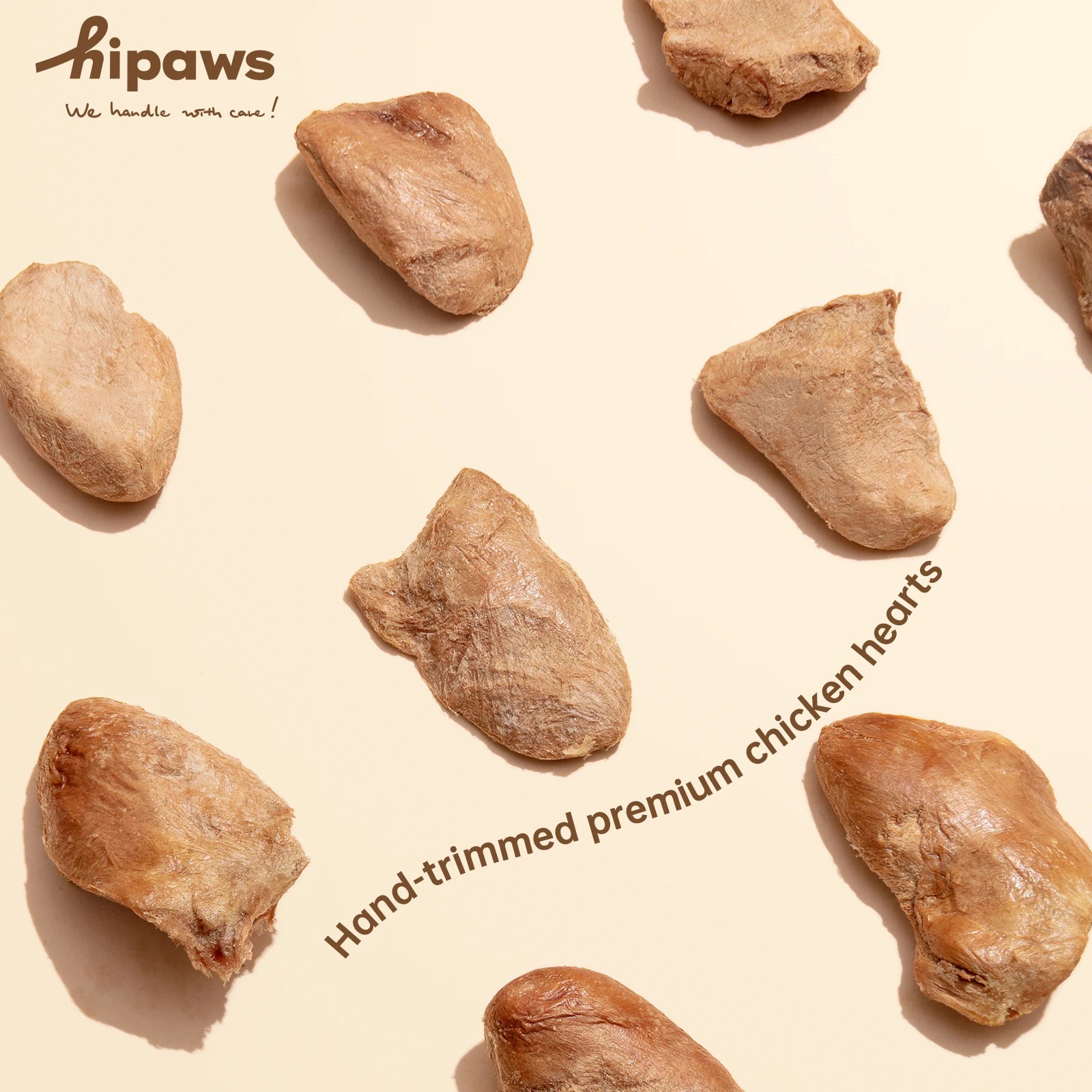 Hipaws All Natural Chicken Heart Freeze-Dried Cat Treats Toppers (50g Tube), Fresh Chicken Heart Dog Treats