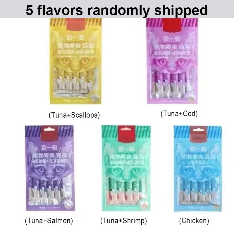 5X Pet Snacks Cat Strips, Young Cat Wet Food, Pack Cat Liquid Snacks, Pudding Tuna Shrimp Chicken Formula, Mixed Flavor 70g/bag