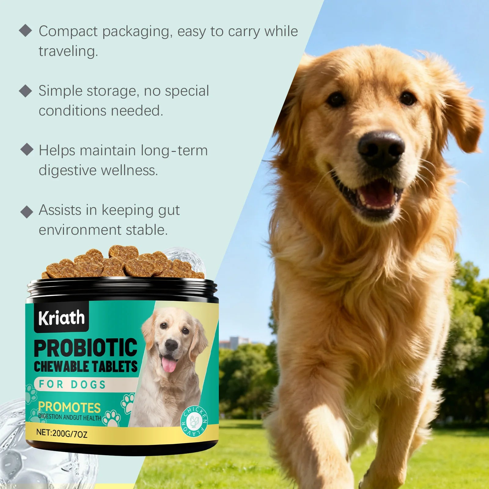 Dog Gut Health Probiotic Chews - Supports Digestion Balance Enhances Absorption Boosts Immunity Suitable for All Age Pets