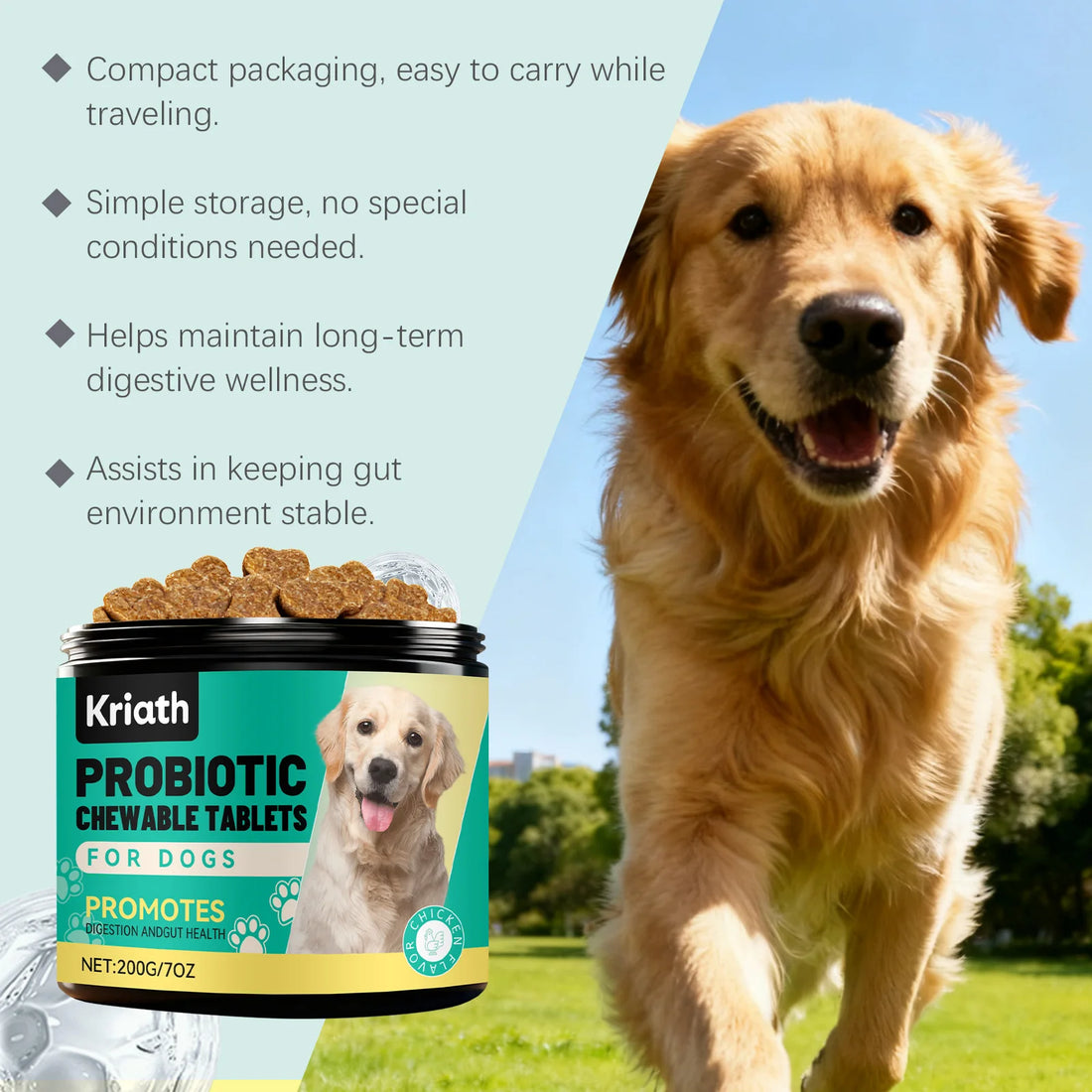 Dog Gut Health Probiotic Chews - Supports Digestion Balance Enhances Absorption Boosts Immunity Suitable for All Age Pets
