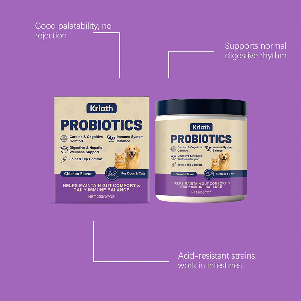 200g Probiotics Powder For Dogs Cats Digestive Supplement For Gut Health Chicken Flavour For Daily Well-Ness Routine