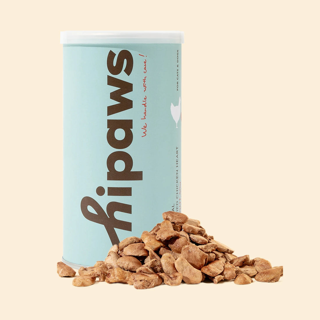 Hipaws All Natural Chicken Heart Freeze-Dried Cat Treats Toppers (50g Tube), Fresh Chicken Heart Dog Treats