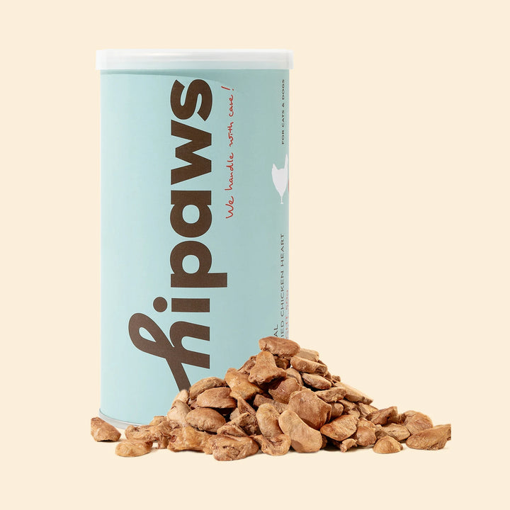 Hipaws All Natural Chicken Heart Freeze-Dried Cat Treats Toppers (50g Tube), Fresh Chicken Heart Dog Treats