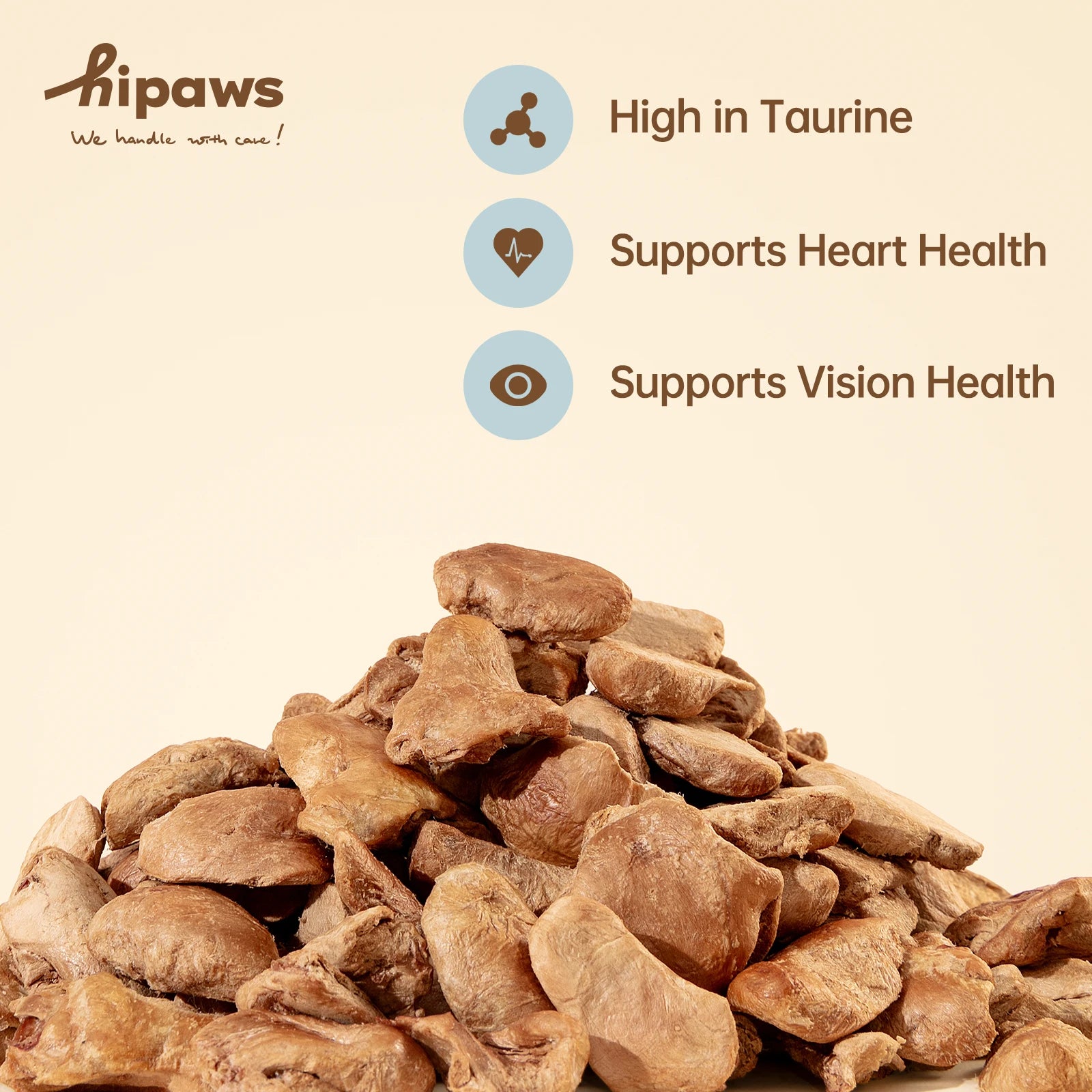 Hipaws All Natural Chicken Heart Freeze-Dried Cat Treats Toppers (50g Tube), Fresh Chicken Heart Dog Treats