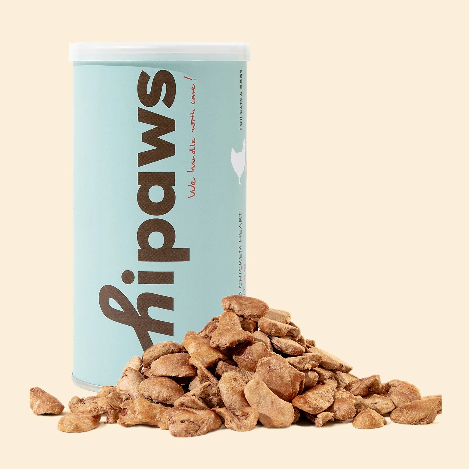 Hipaws All Natural Chicken Heart Freeze-Dried Cat Treats Toppers (50g Tube), Fresh Chicken Heart Dog Treats